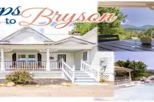 WALK TO TOWN! MTN VIEWS! HOT TUB! FIREPIT! SLEEPS 10 at Steps to Bryson Guest house, Bryson City