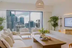 Sarora One - Japandi-Inspired 2-Bedroom Apartment in Act One, Downtown with Balcony & Burj Khalifa View, Dubai