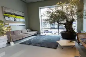 Japandi red apartment in new building, Kiev