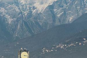 Fly in beach in front of the famous promenade with shops and establishments Hotel, Viareggio