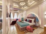 Lavender Theme Neo Modern Room with Purple Designer Bed&Extra Day Bed