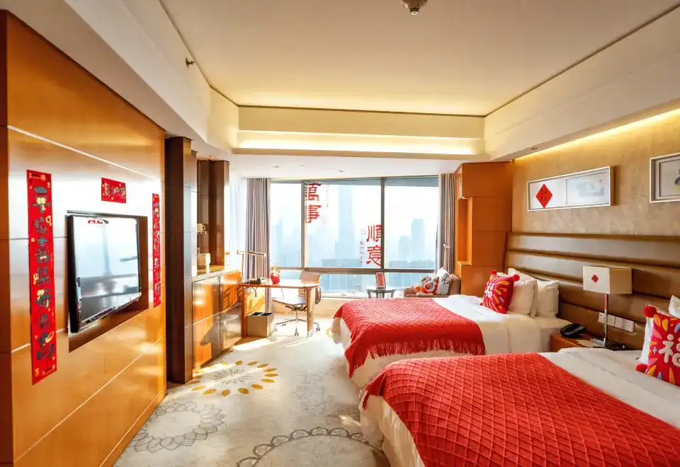 Spring Festival Themed Twin Room With Lake View For Prosperity And Joy