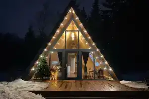 A-frame house with a bath tub near the forest, Frjasino